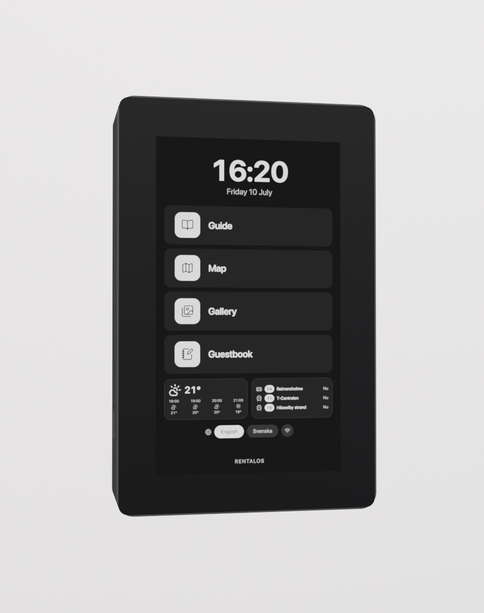 RentalOS kiosk wall-mounted in portrait