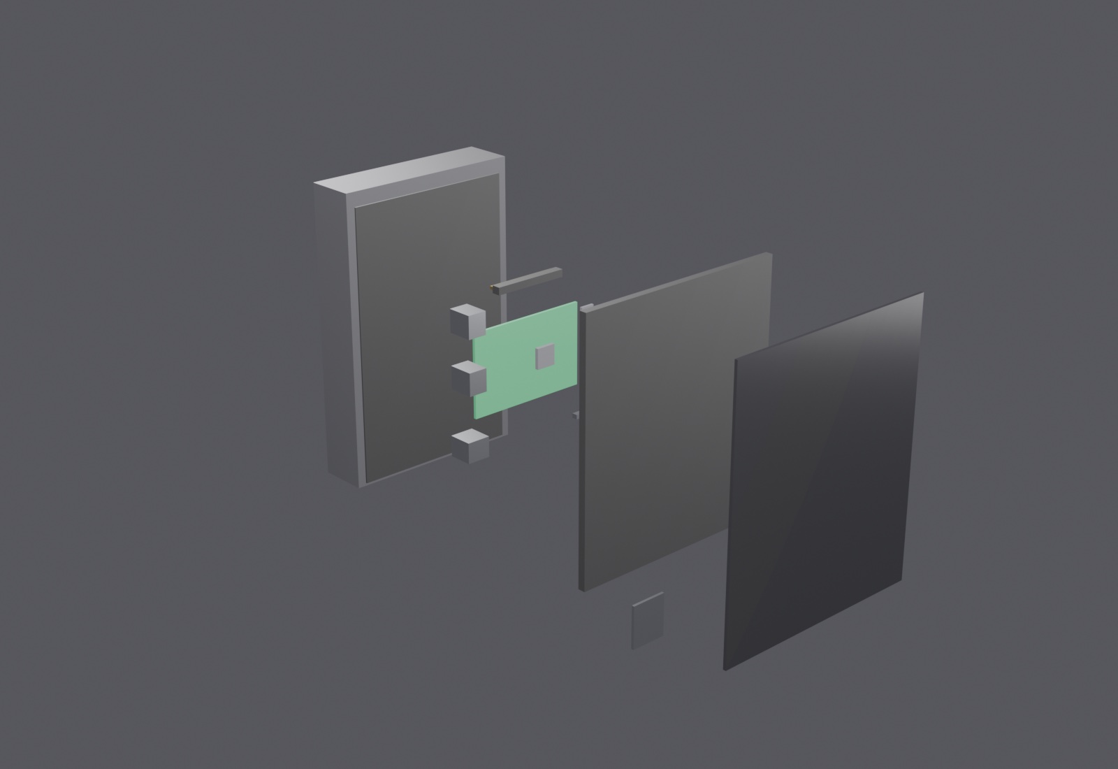 Exploded view of the RentalOS enclosure showing the Raspberry Pi inside