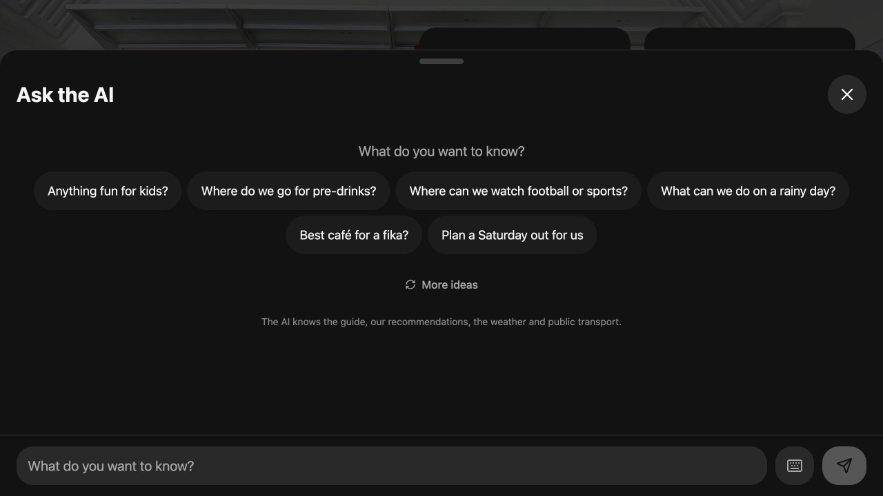 Ask the AI panel with suggested questions like What should we not miss nearby